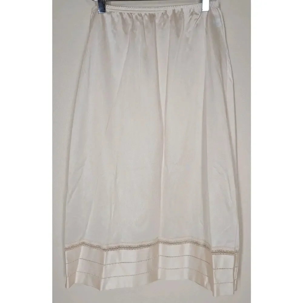 Vintage Beige Nylon with Satin Lace Trim Half Slip Lorraine Small Tall Coquette